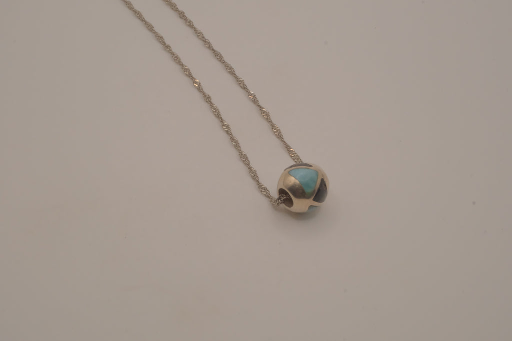 Sterling silver Larimar and Black Onyx sphere pendant necklace