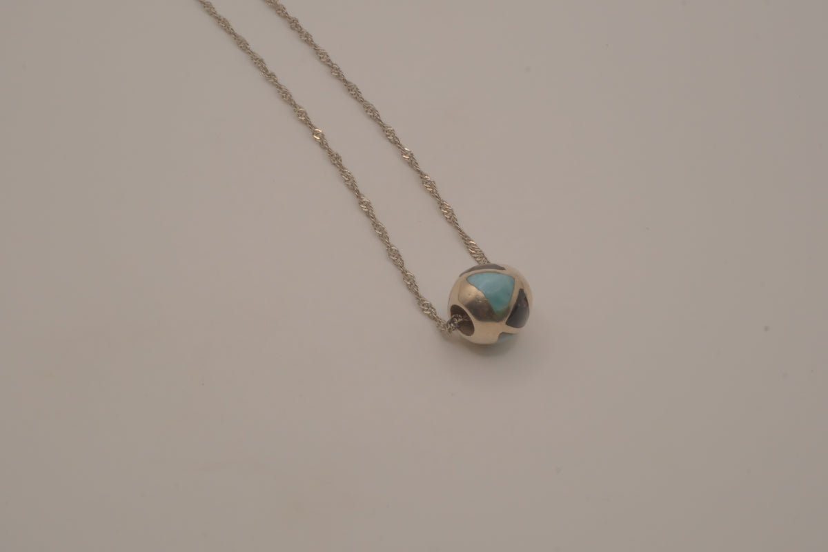 Sterling silver Larimar and Black Onyx sphere pendant necklace