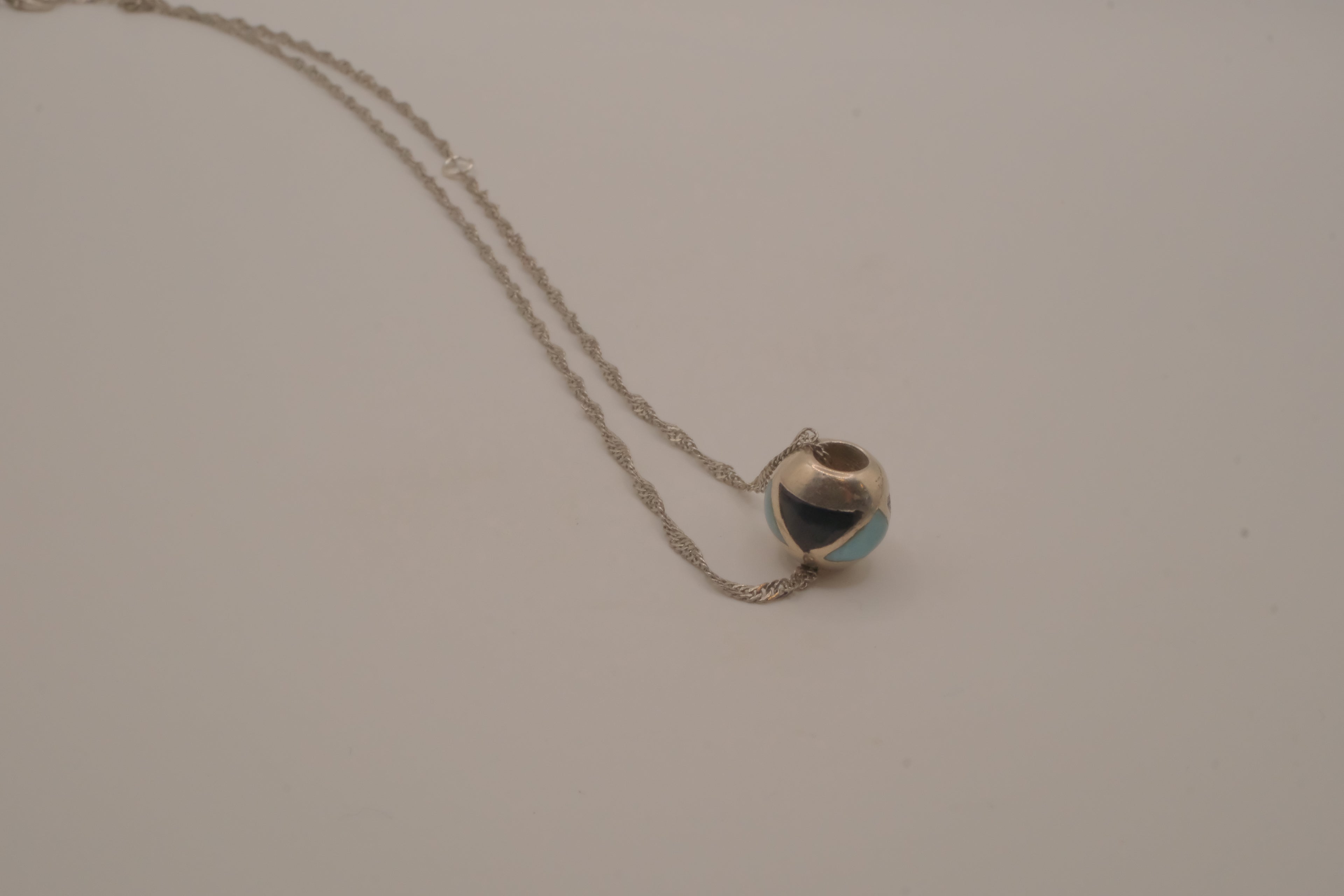 Sterling silver Larimar and Black Onyx sphere pendant necklace