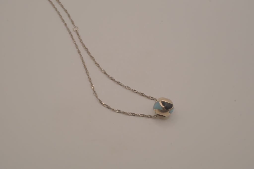 Sterling silver Larimar and Black Onyx sphere pendant necklace