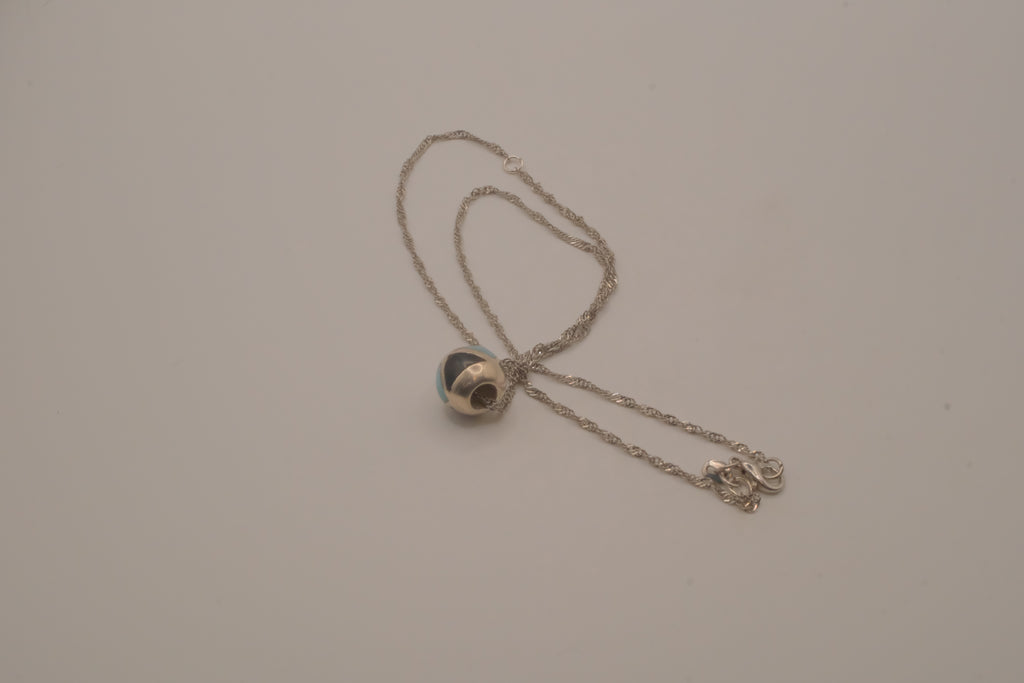 Sterling silver Larimar and Black Onyx sphere pendant necklace