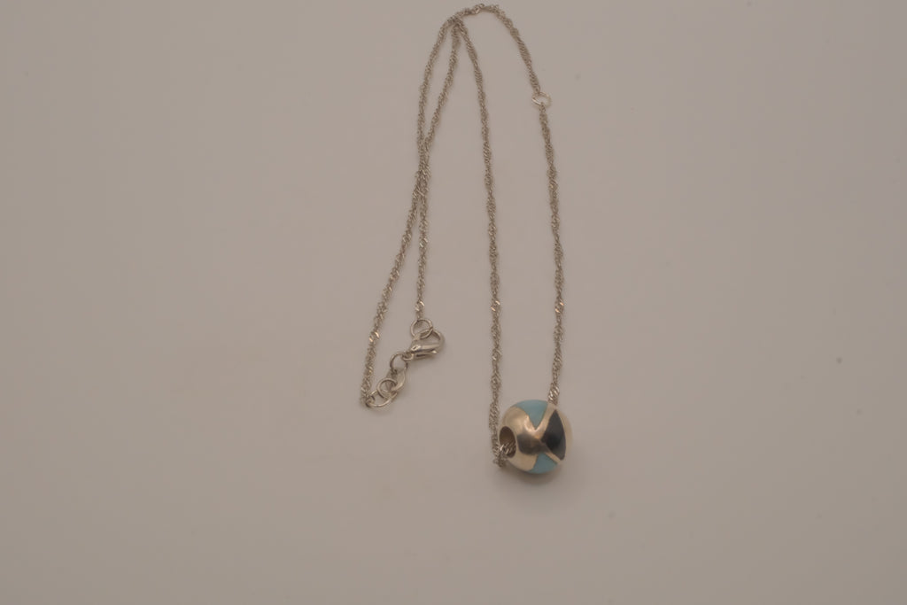 Sterling silver Larimar and Black Onyx sphere pendant necklace