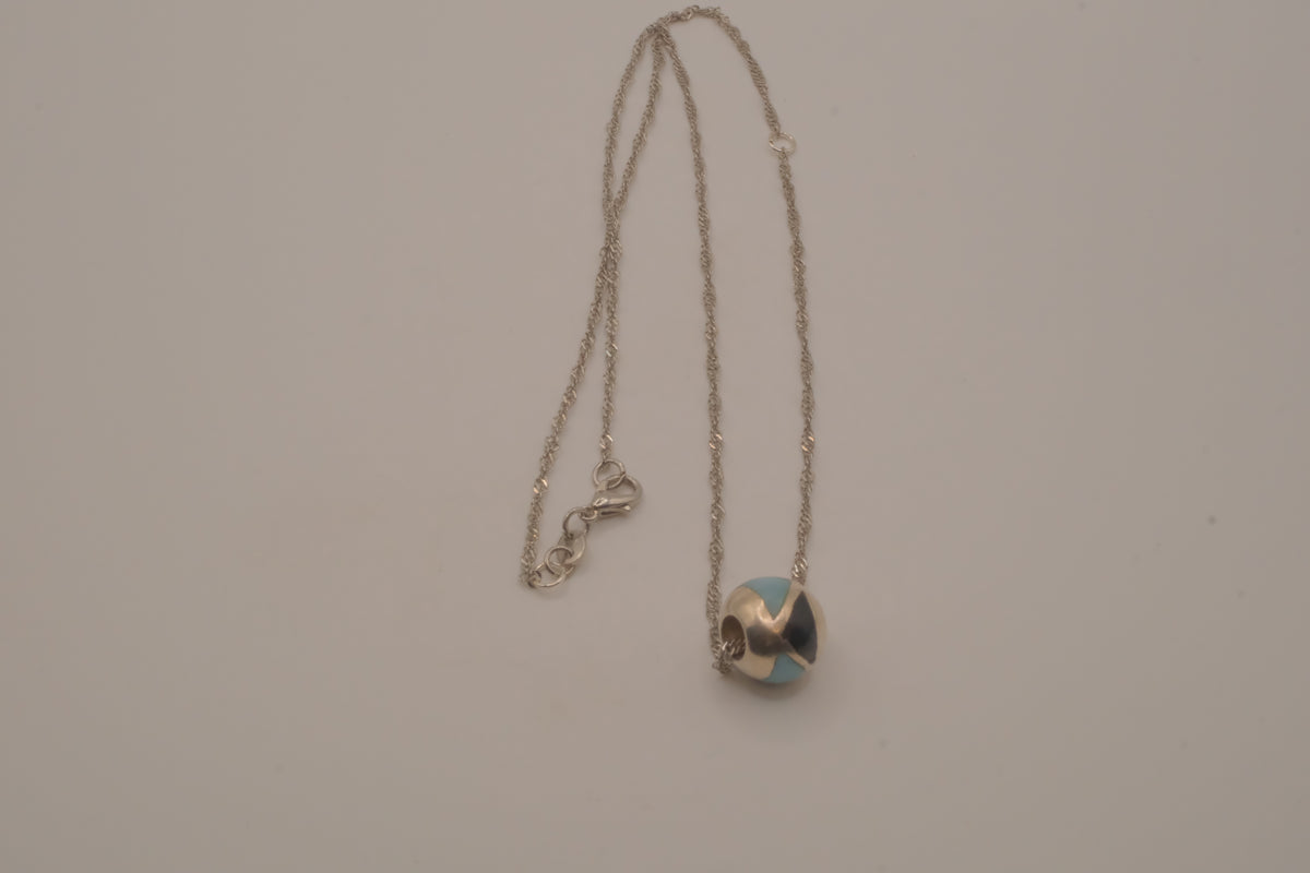 Sterling silver Larimar and Black Onyx sphere pendant necklace