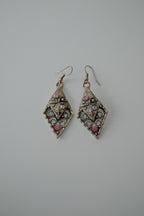 Vintage Silver Filigree with Pink Rhinestones Earrings