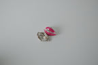 Vintage Pink Enamel Leaf Clip-On Earrings  Silver tone