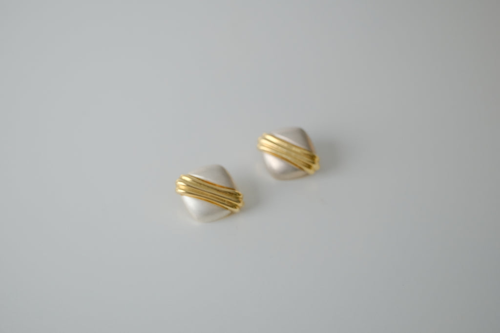 Vintage Two Tone Matte Clip-On Earrings