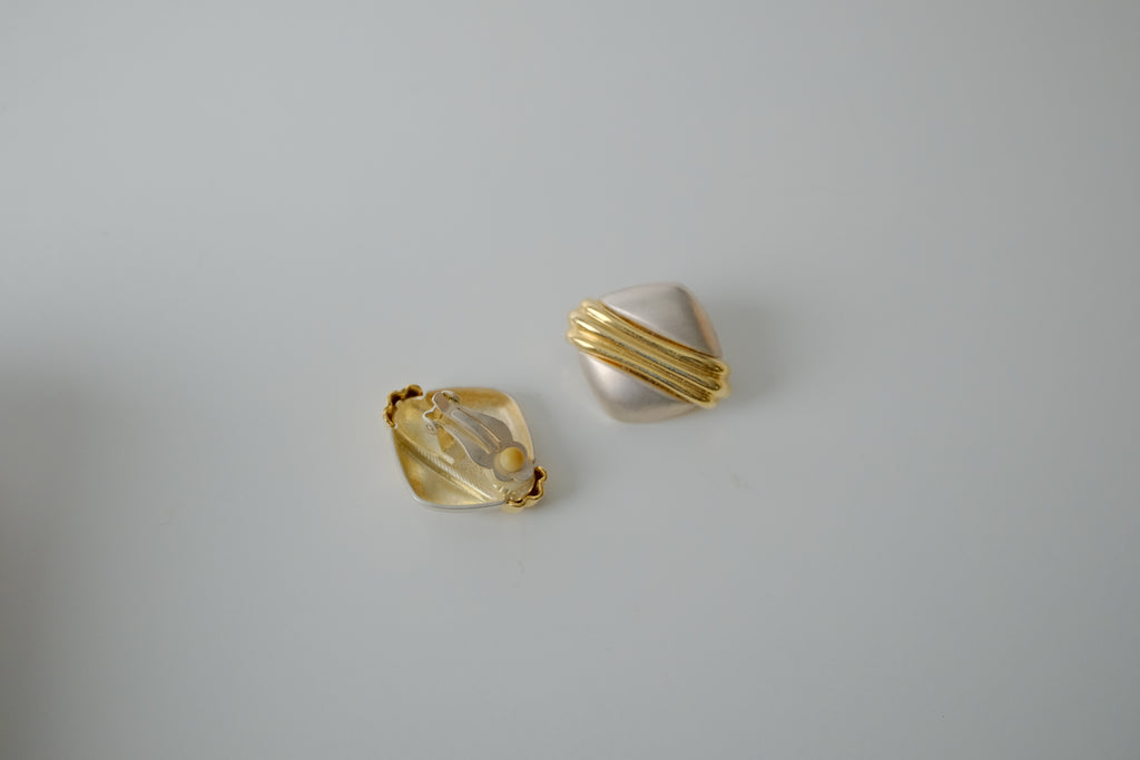 Vintage Two Tone Matte Clip-On Earrings