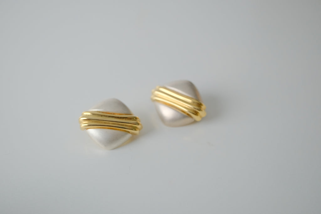 Vintage Two Tone Matte Clip-On Earrings