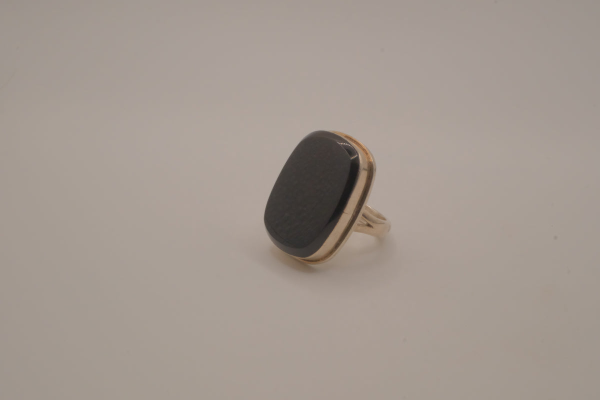 Sterling silver cushion-cut black onyx statement ring