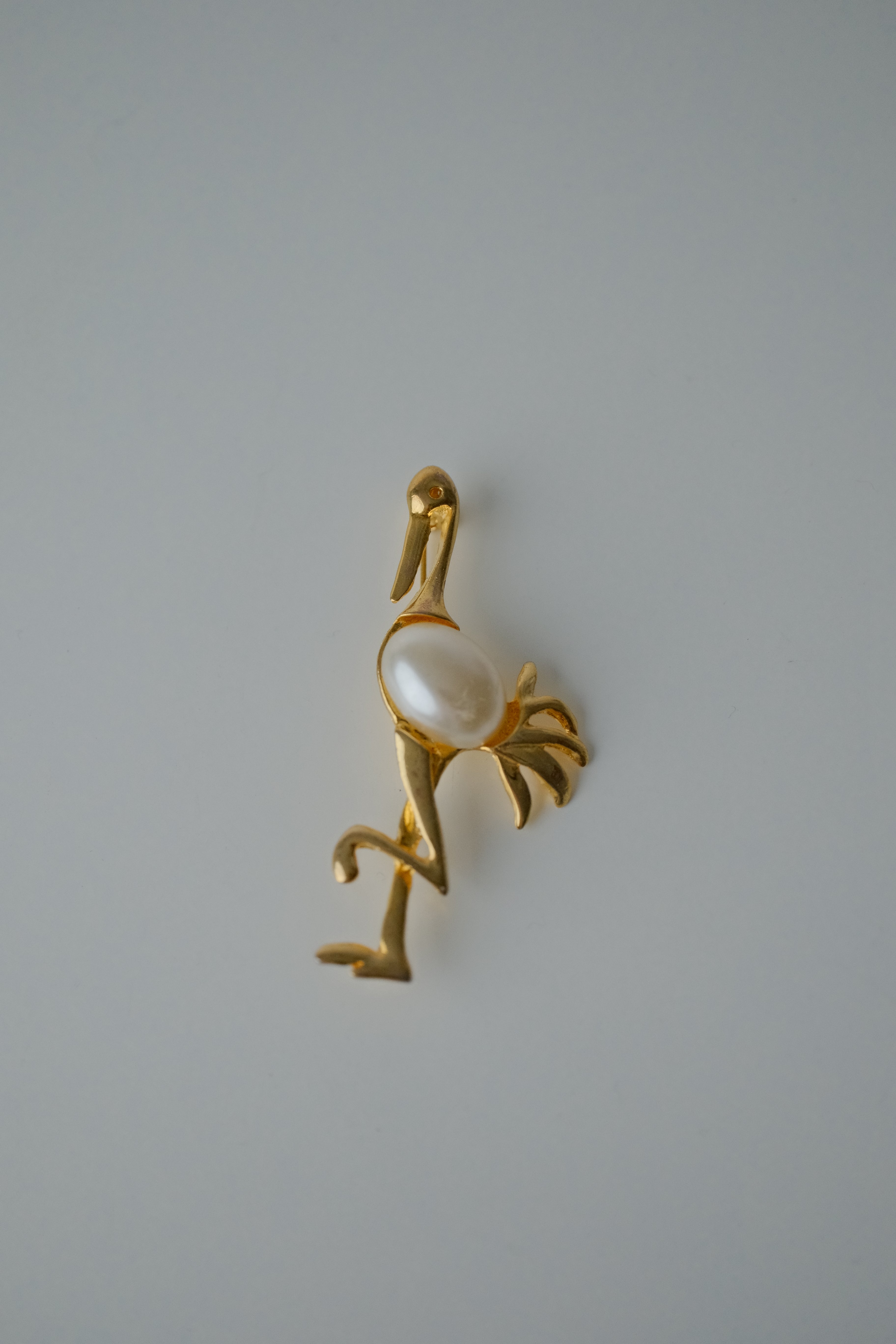 Vintage Gold Tone Pearl Stork Brooch