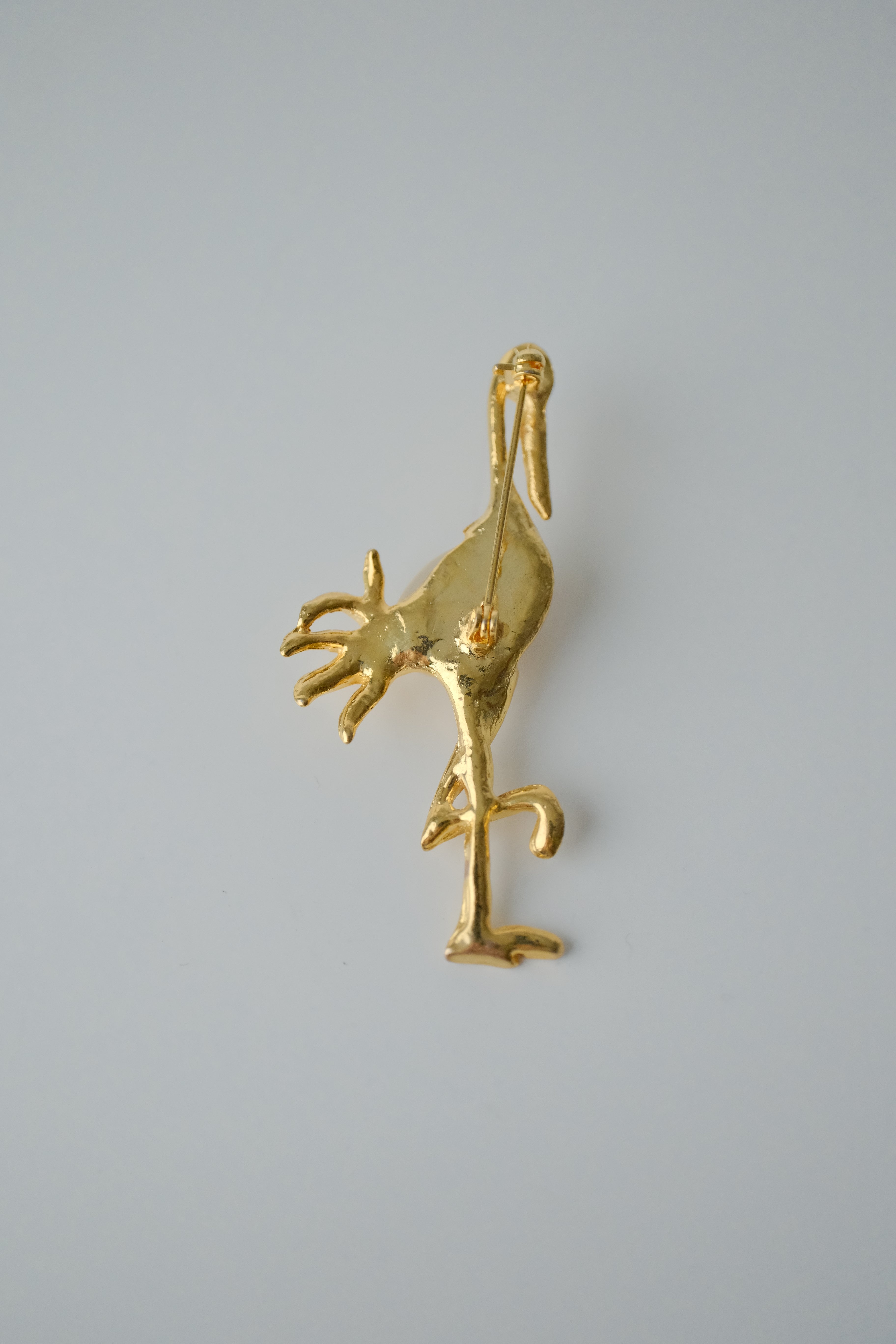 Vintage Gold Tone Pearl Stork Brooch