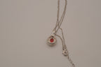 Oval-cut red gemstone halo pendant necklace