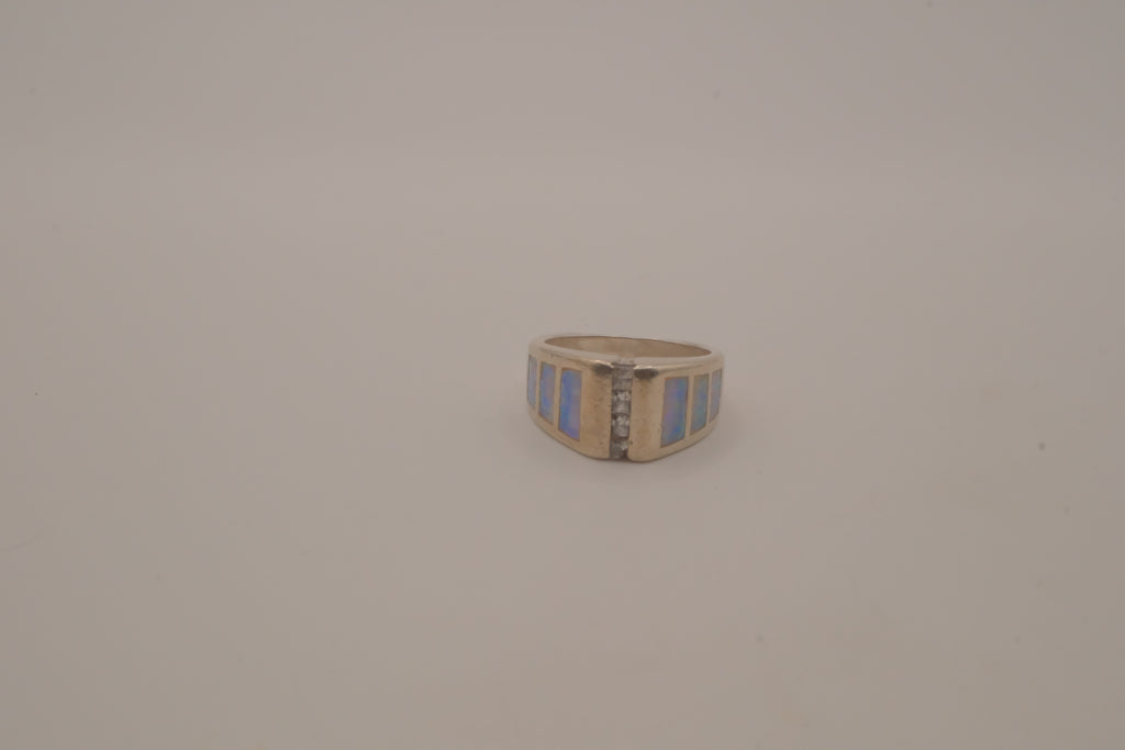 Sterling silver channel-set opal inlay ring