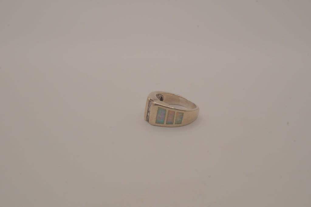 Sterling silver channel-set opal inlay ring