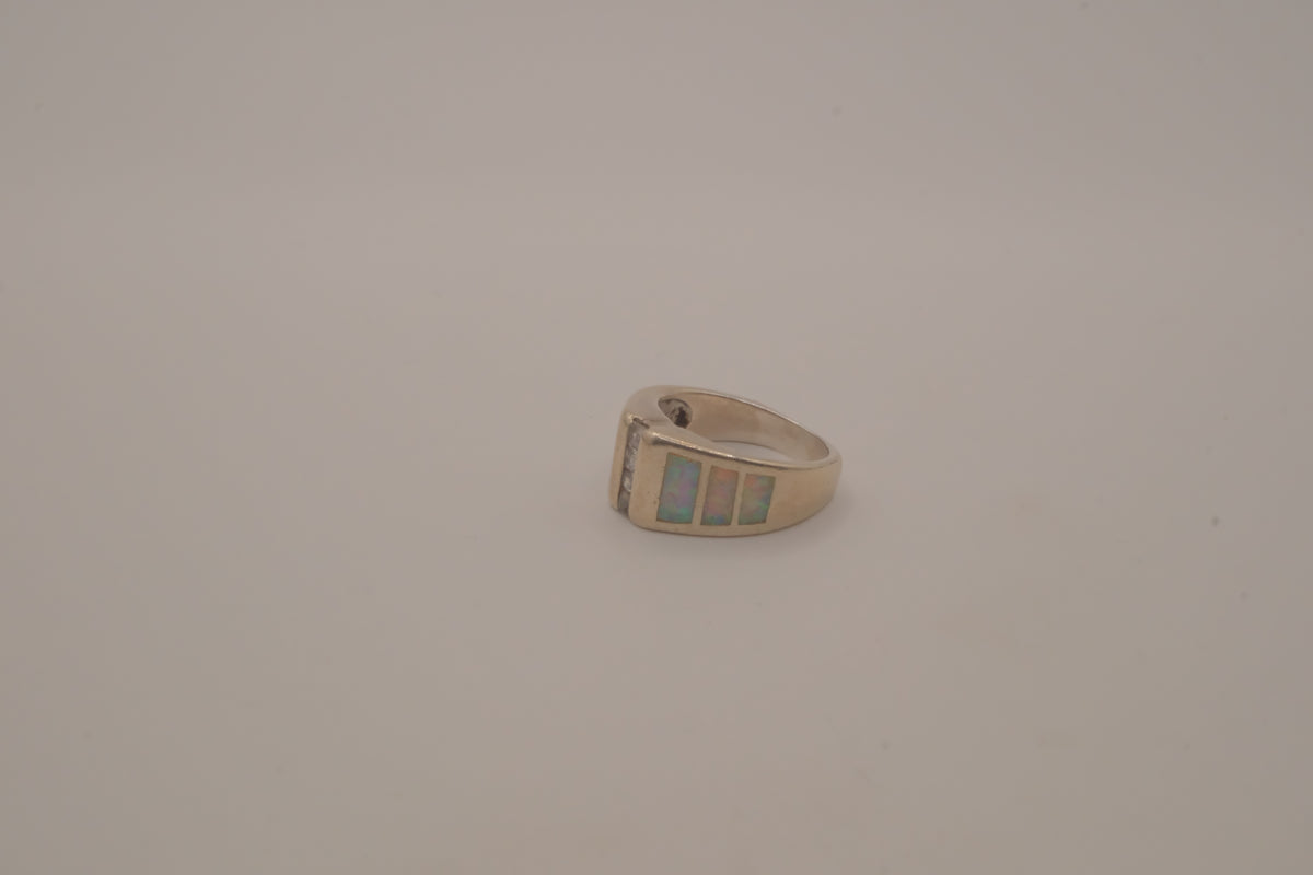 Sterling silver channel-set opal inlay ring