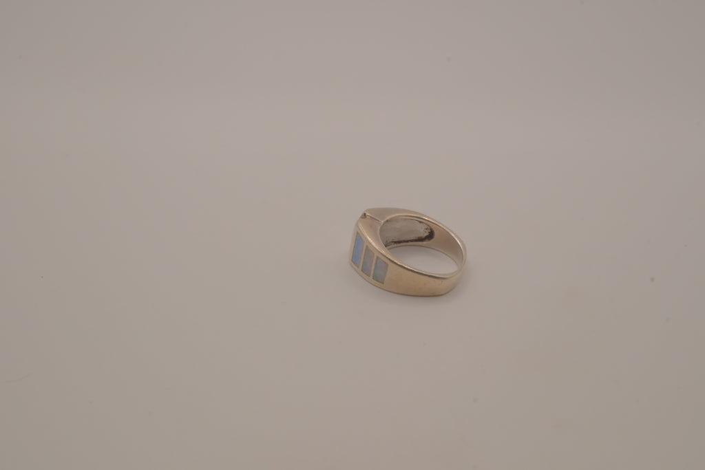Sterling silver channel-set opal inlay ring