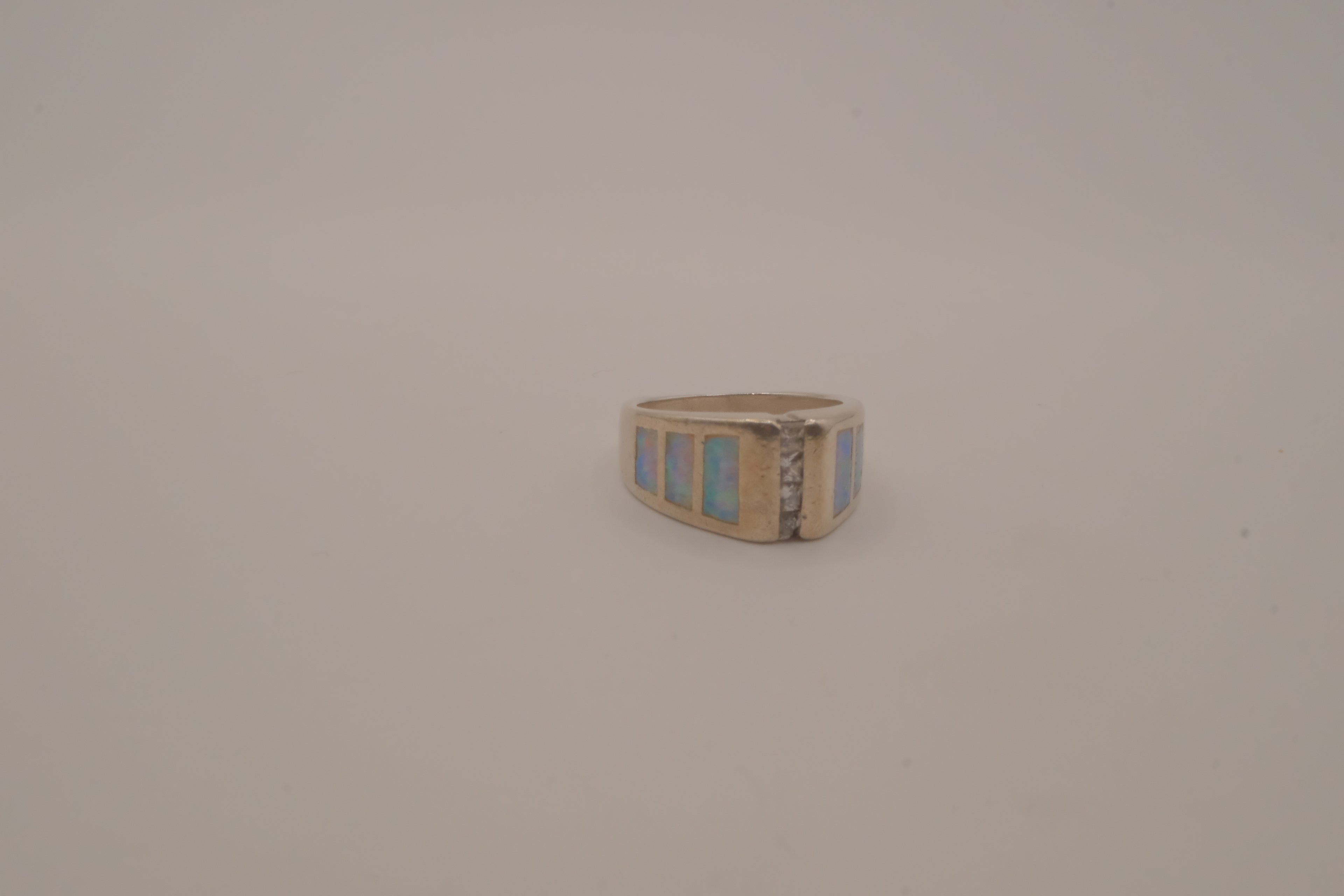Sterling silver channel-set opal inlay ring