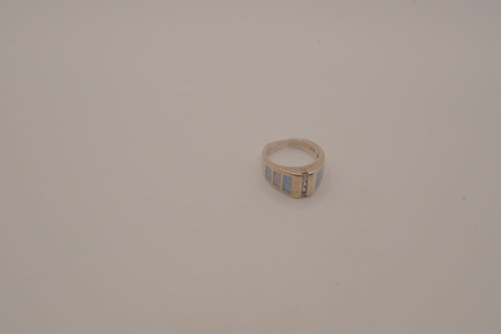 Sterling silver channel-set opal inlay ring