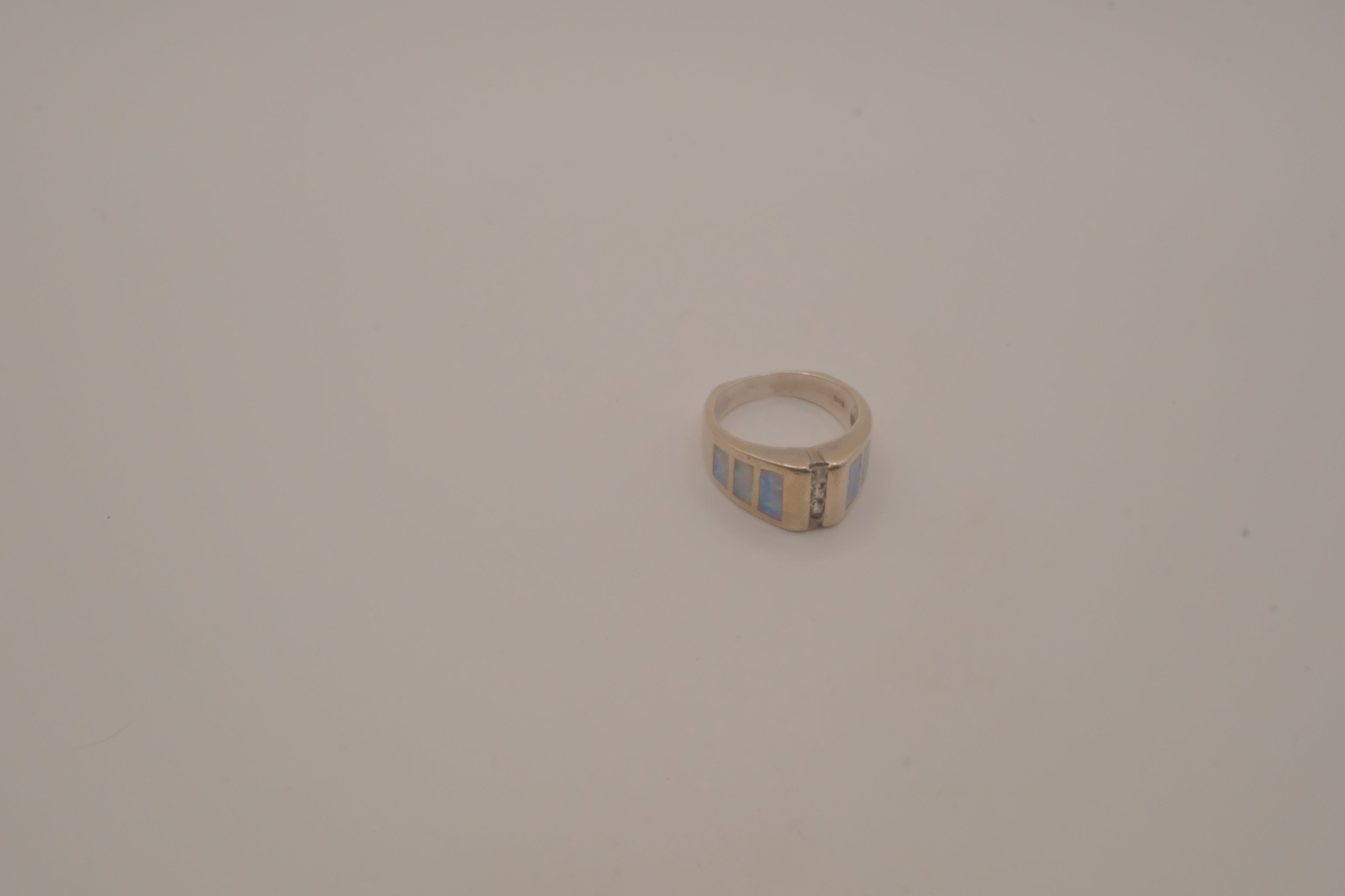 Sterling silver channel-set opal inlay ring