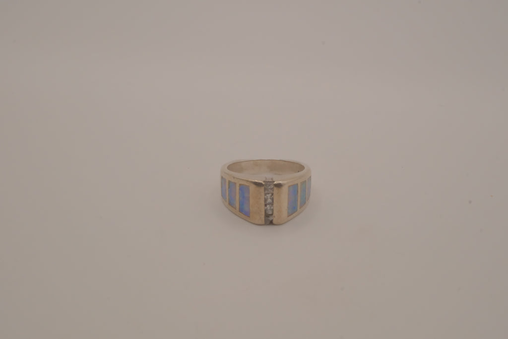 Sterling silver channel-set opal inlay ring