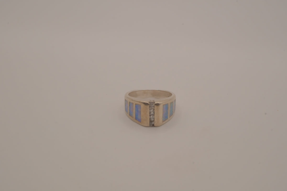Sterling silver channel-set opal inlay ring