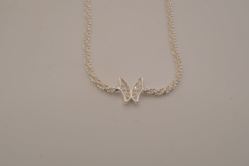 Sterling silver pave butterfly necklace