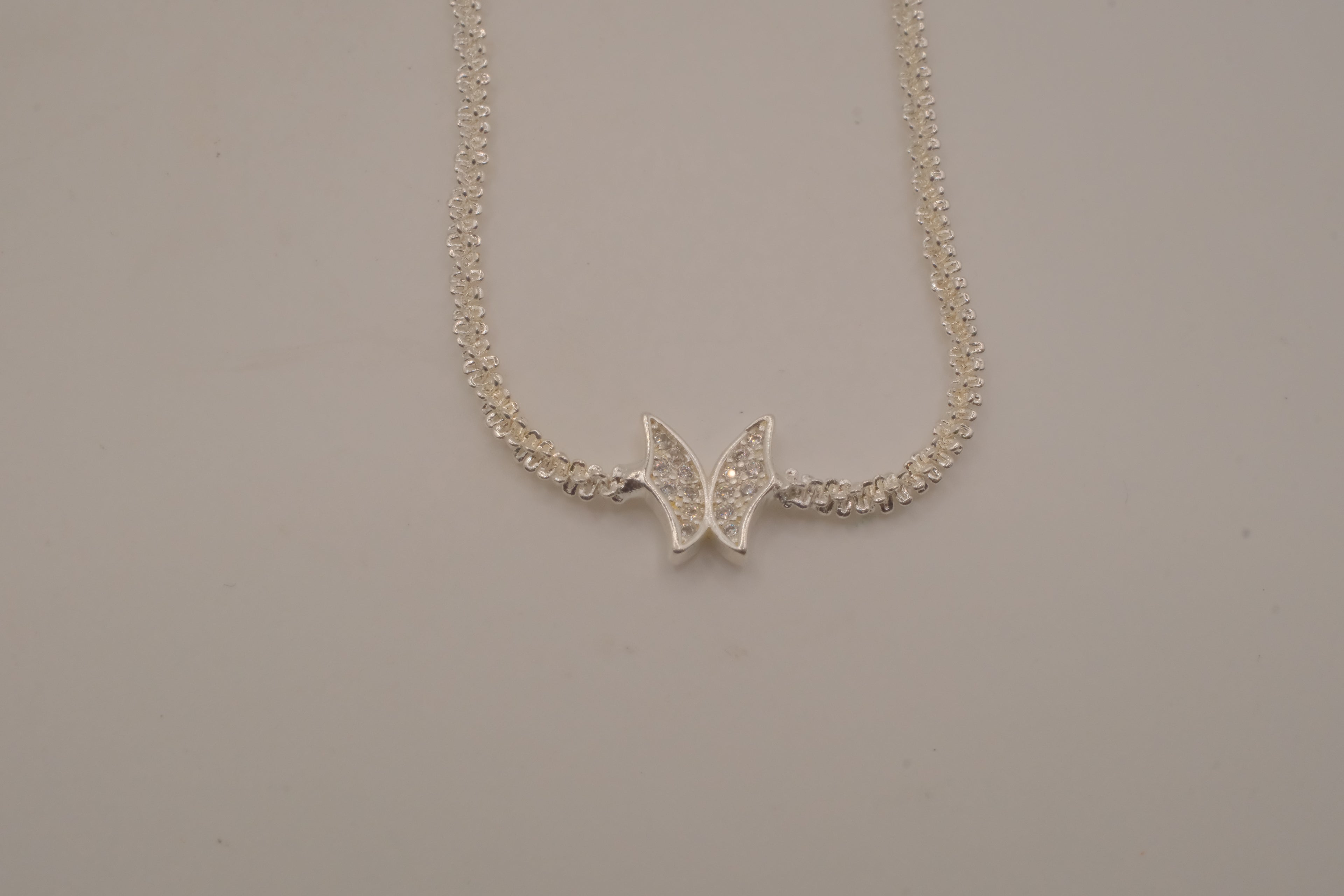 Sterling silver pave butterfly necklace