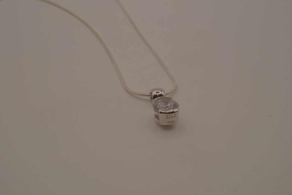 Elle Sterling silver dainty round white stone pendant necklace