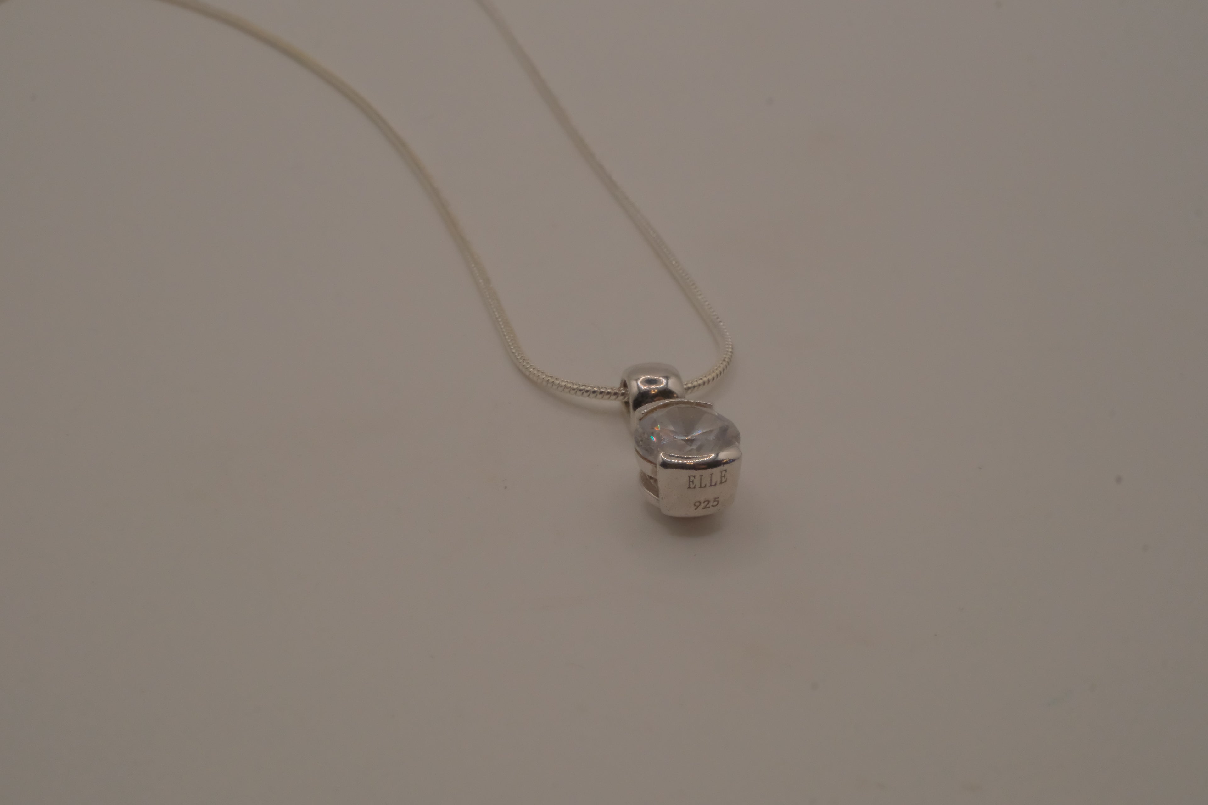 Elle Sterling silver dainty round white stone pendant necklace