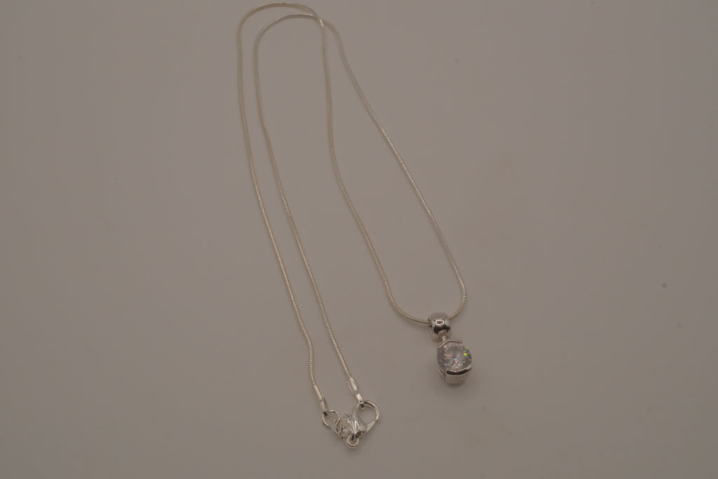 Elle Sterling silver dainty round white stone pendant necklace