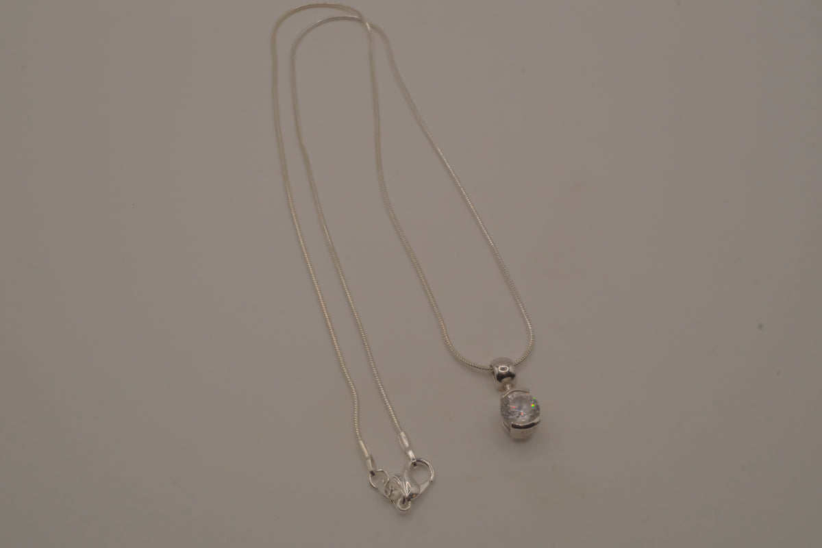 Elle Sterling silver dainty round white stone pendant necklace
