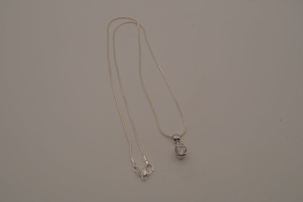Elle Sterling silver dainty round white stone pendant necklace
