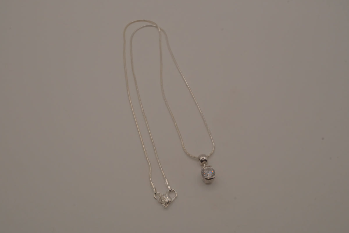 Elle Sterling silver dainty round white stone pendant necklace