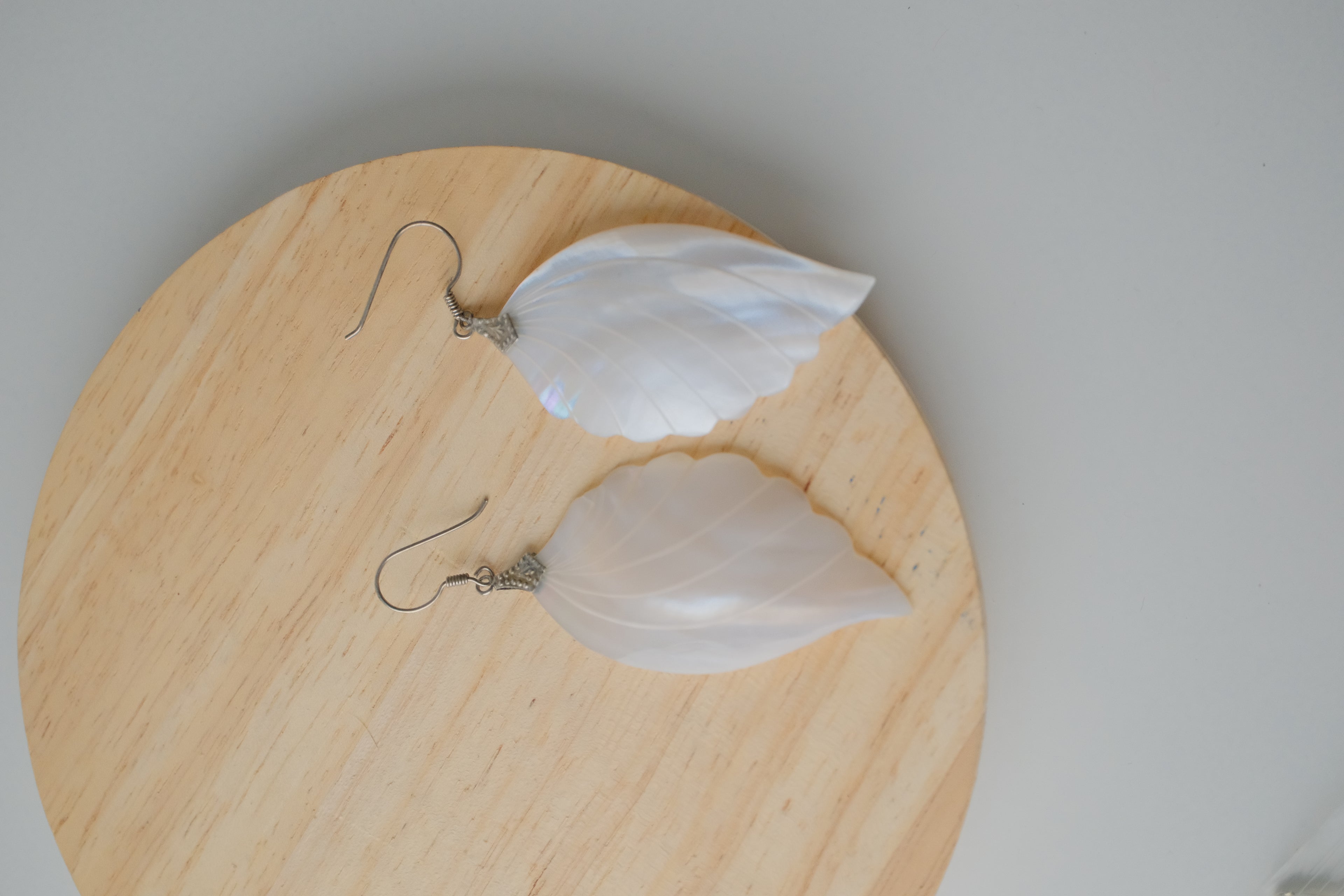 Vintage Mother of Pearl Carved Leaf Earrings