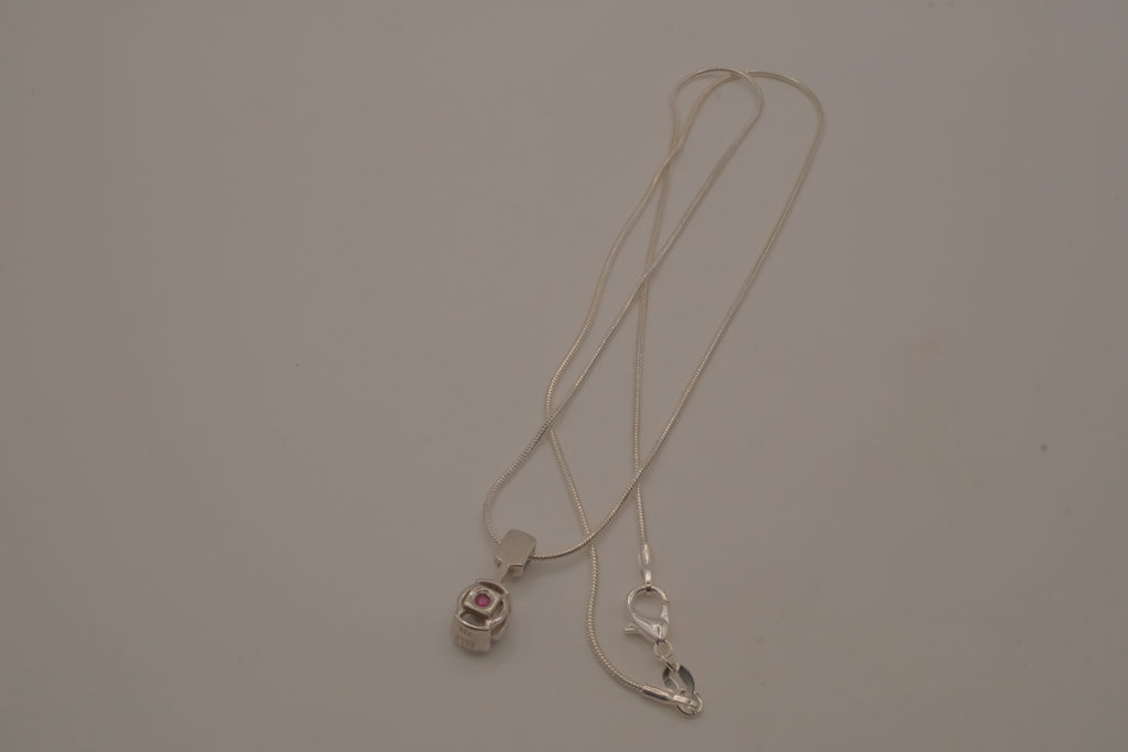 Elle Sterling silver dainty round white stone pendant necklace