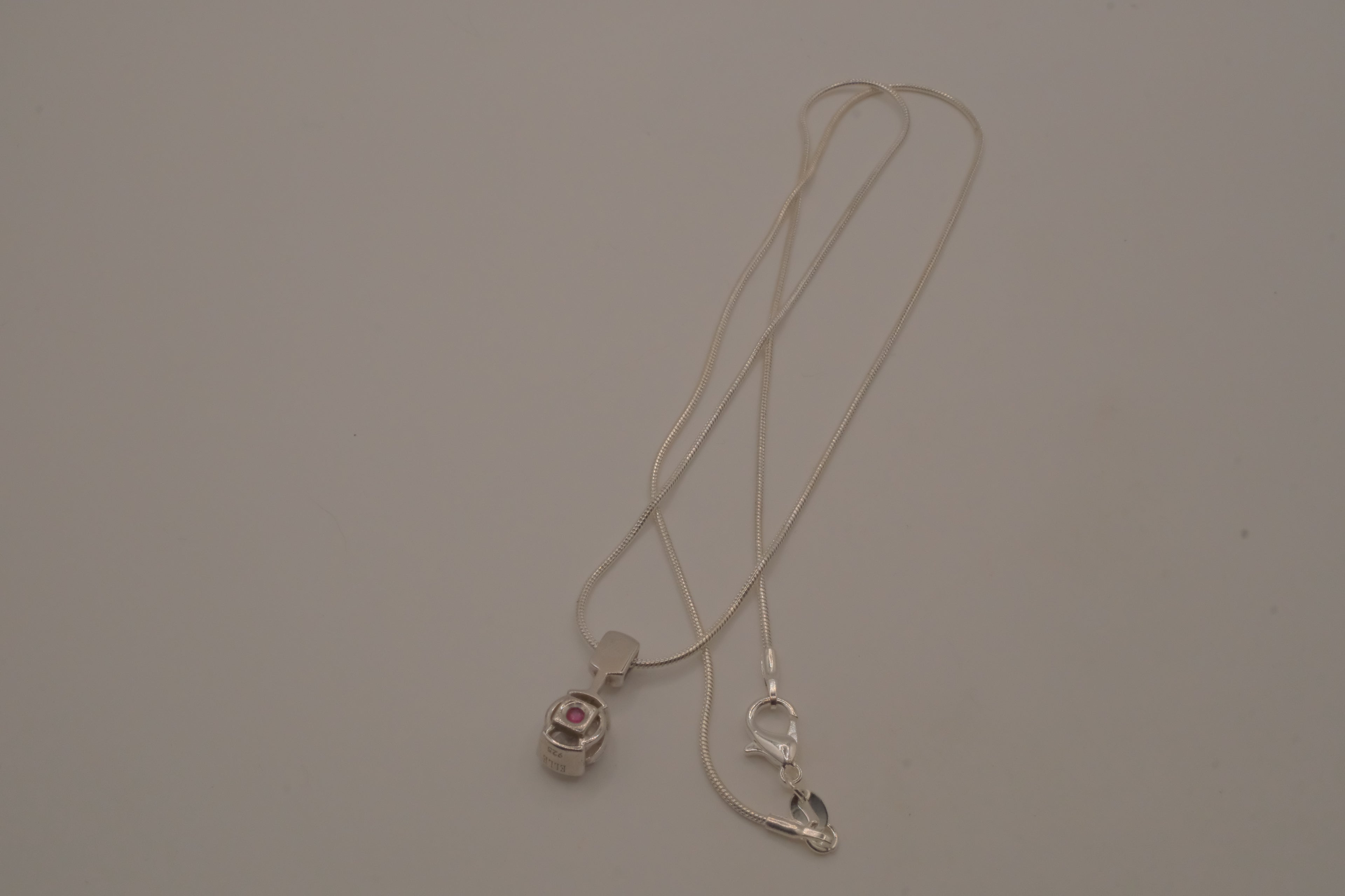 Elle Sterling silver dainty round white stone pendant necklace