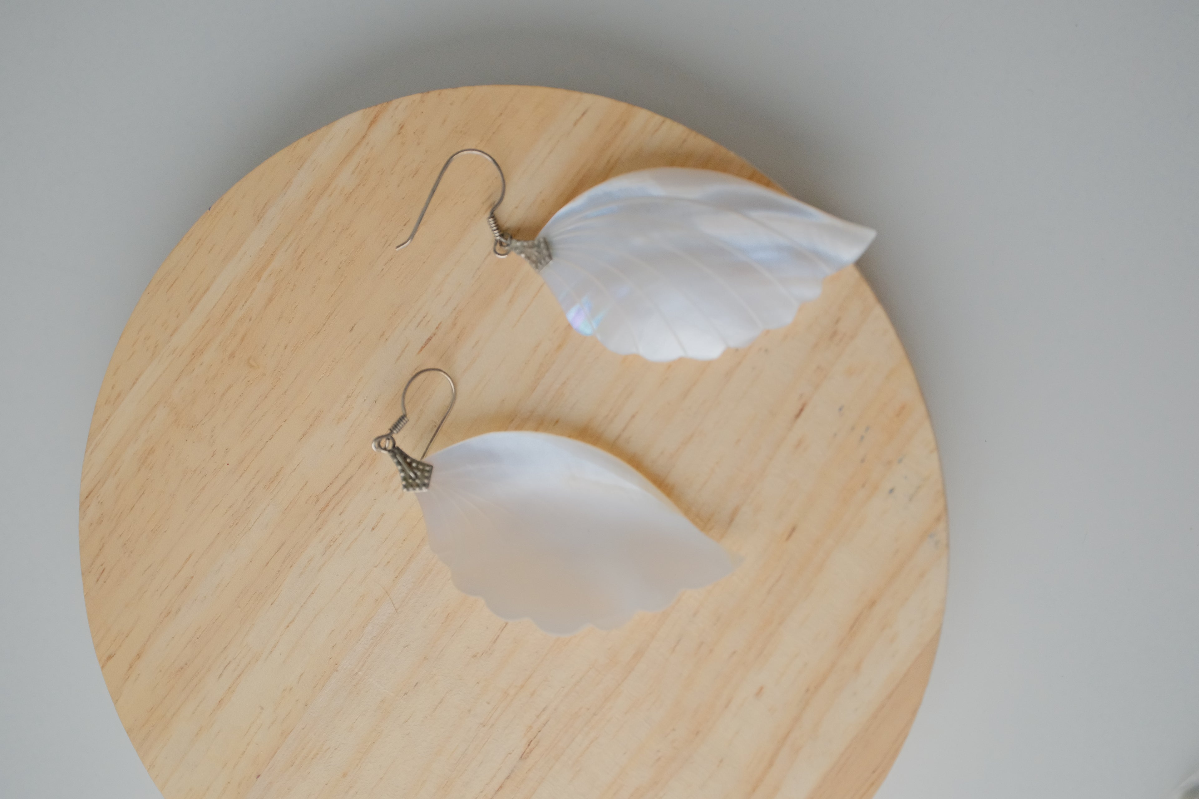 Vintage Mother of Pearl Carved Leaf Earrings