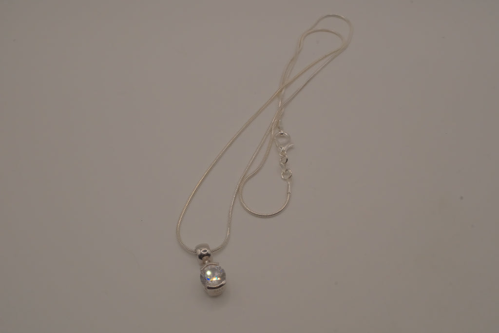Elle Sterling silver dainty round white stone pendant necklace
