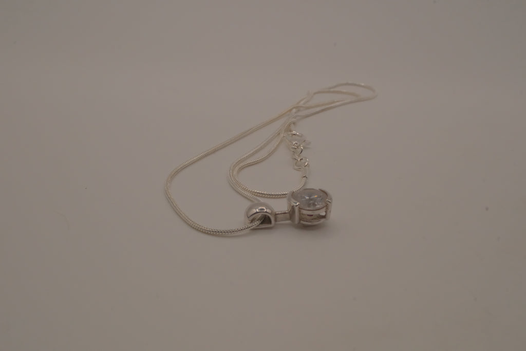 Elle Sterling silver dainty round white stone pendant necklace
