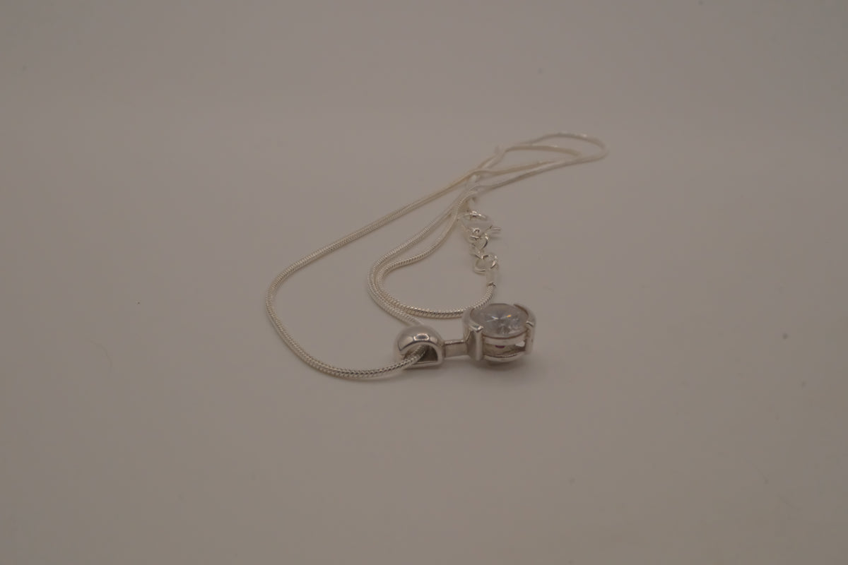 Elle Sterling silver dainty round white stone pendant necklace
