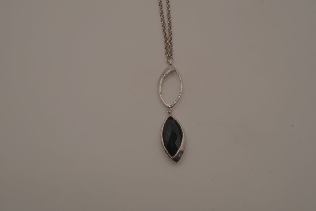 Elle Sterling silver marquise-cut black stone pendant necklace