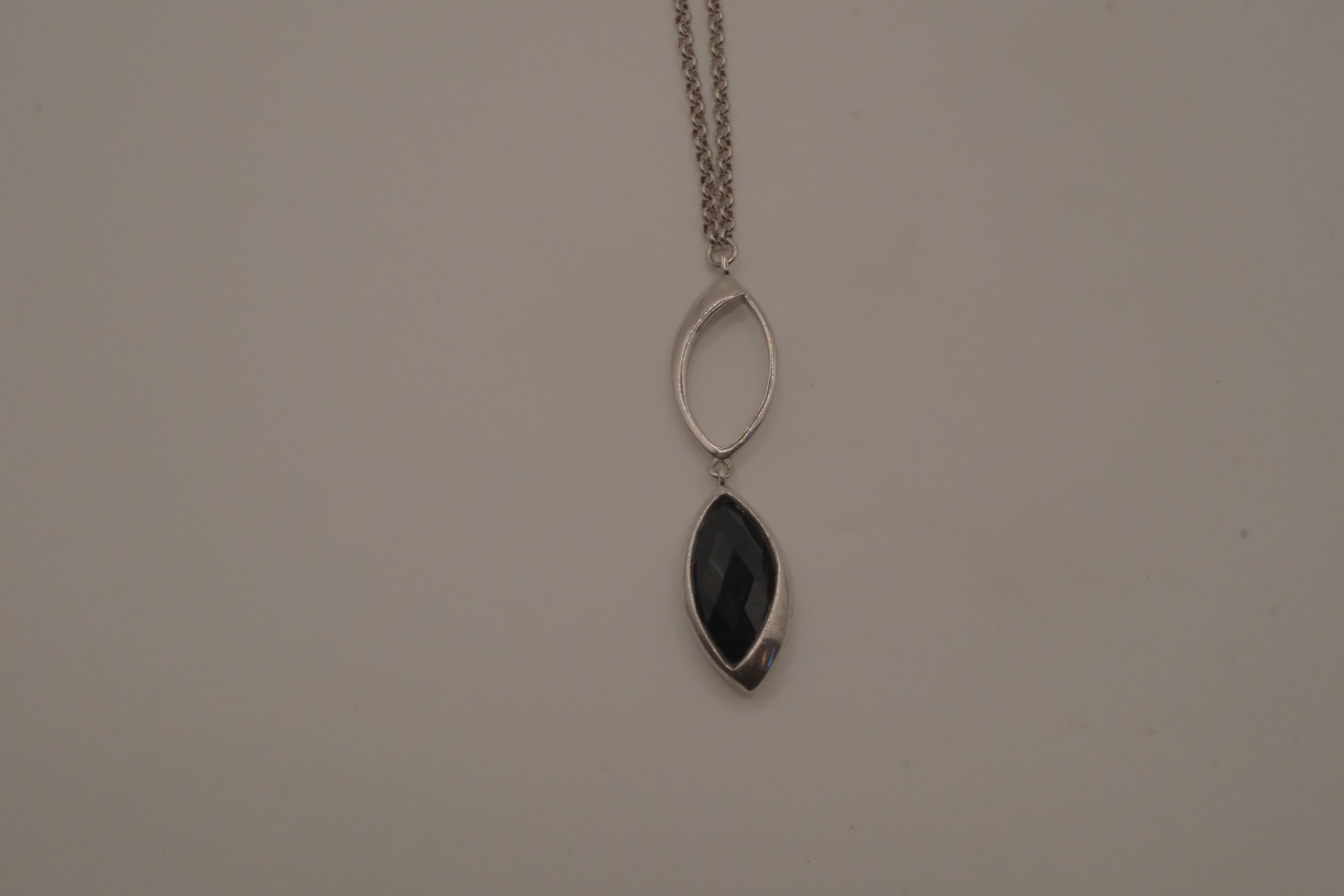 Elle Sterling silver marquise-cut black stone pendant necklace
