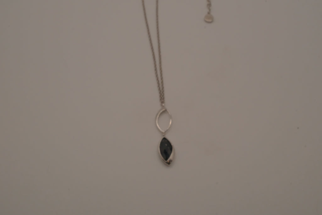 Elle Sterling silver marquise-cut black stone pendant necklace
