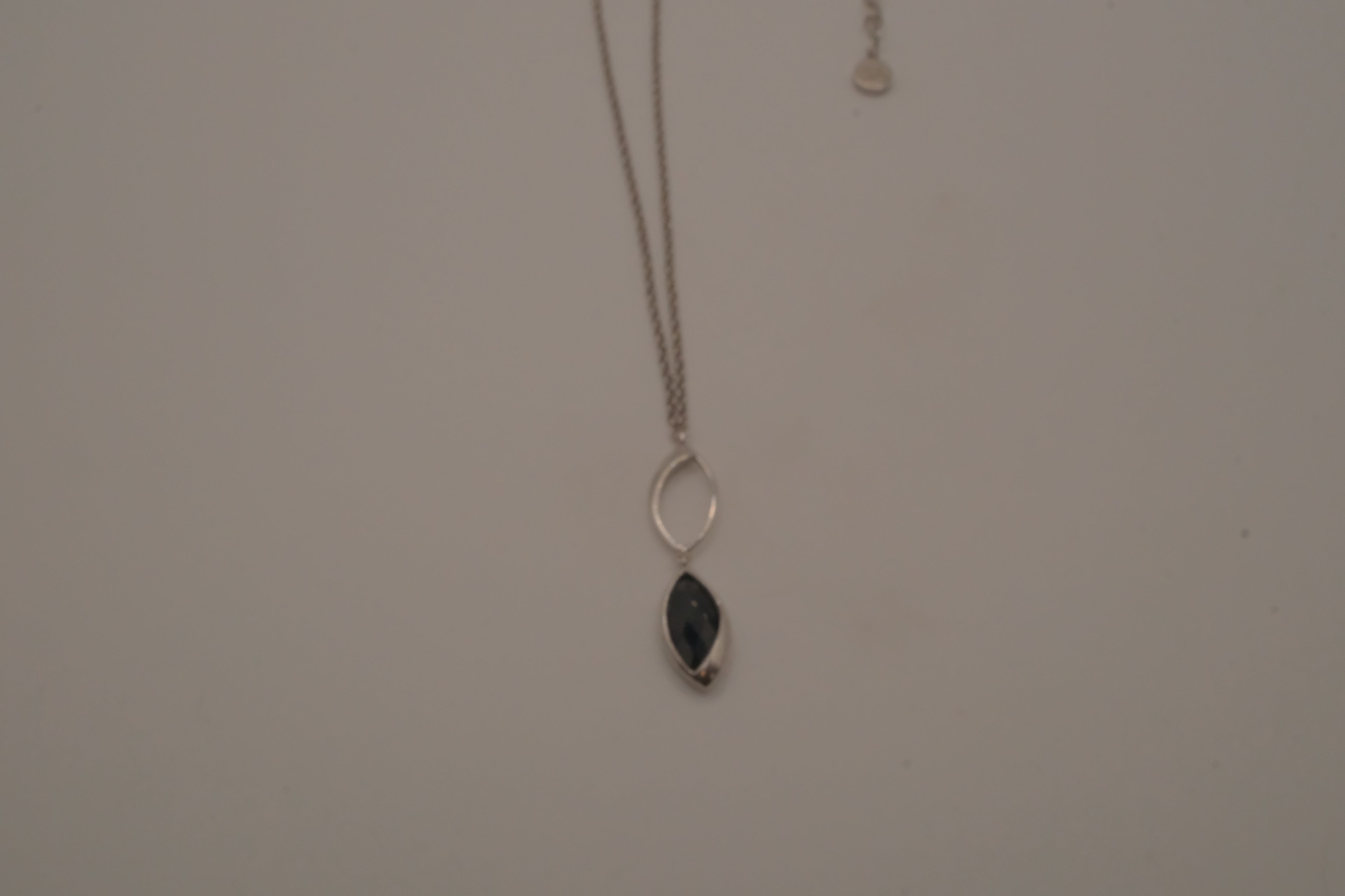 Elle Sterling silver marquise-cut black stone pendant necklace
