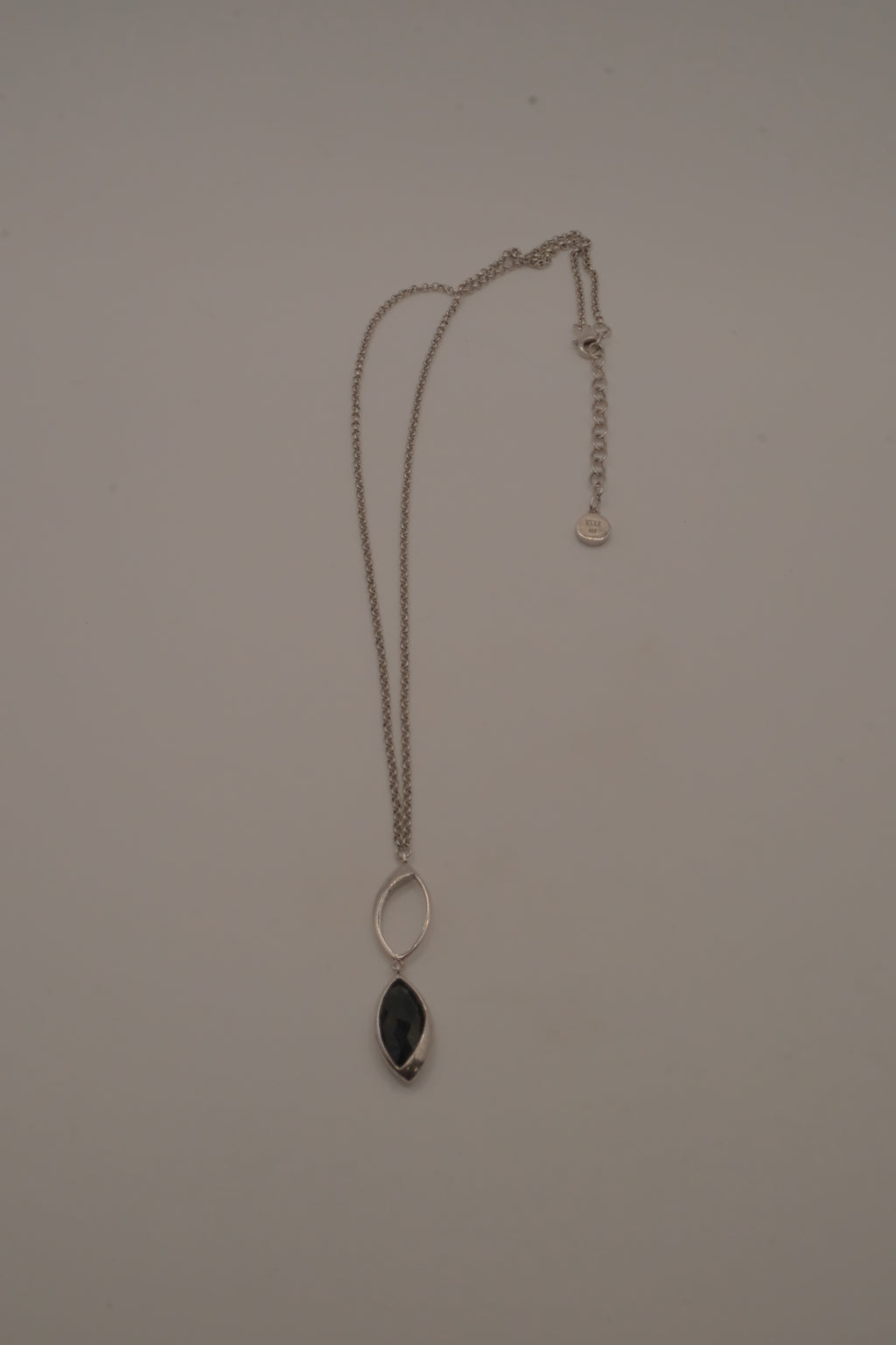 Elle Sterling silver marquise-cut black stone pendant necklace