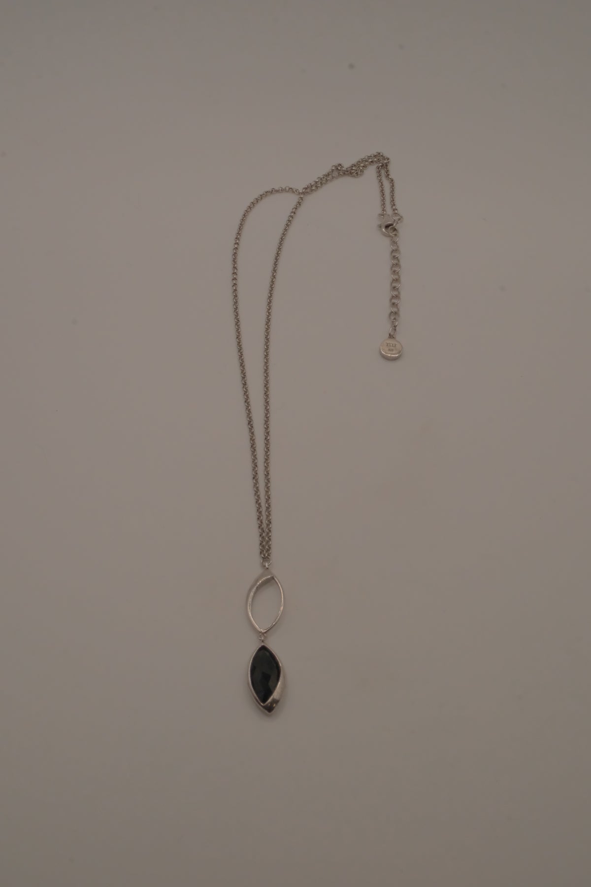Elle Sterling silver marquise-cut black stone pendant necklace