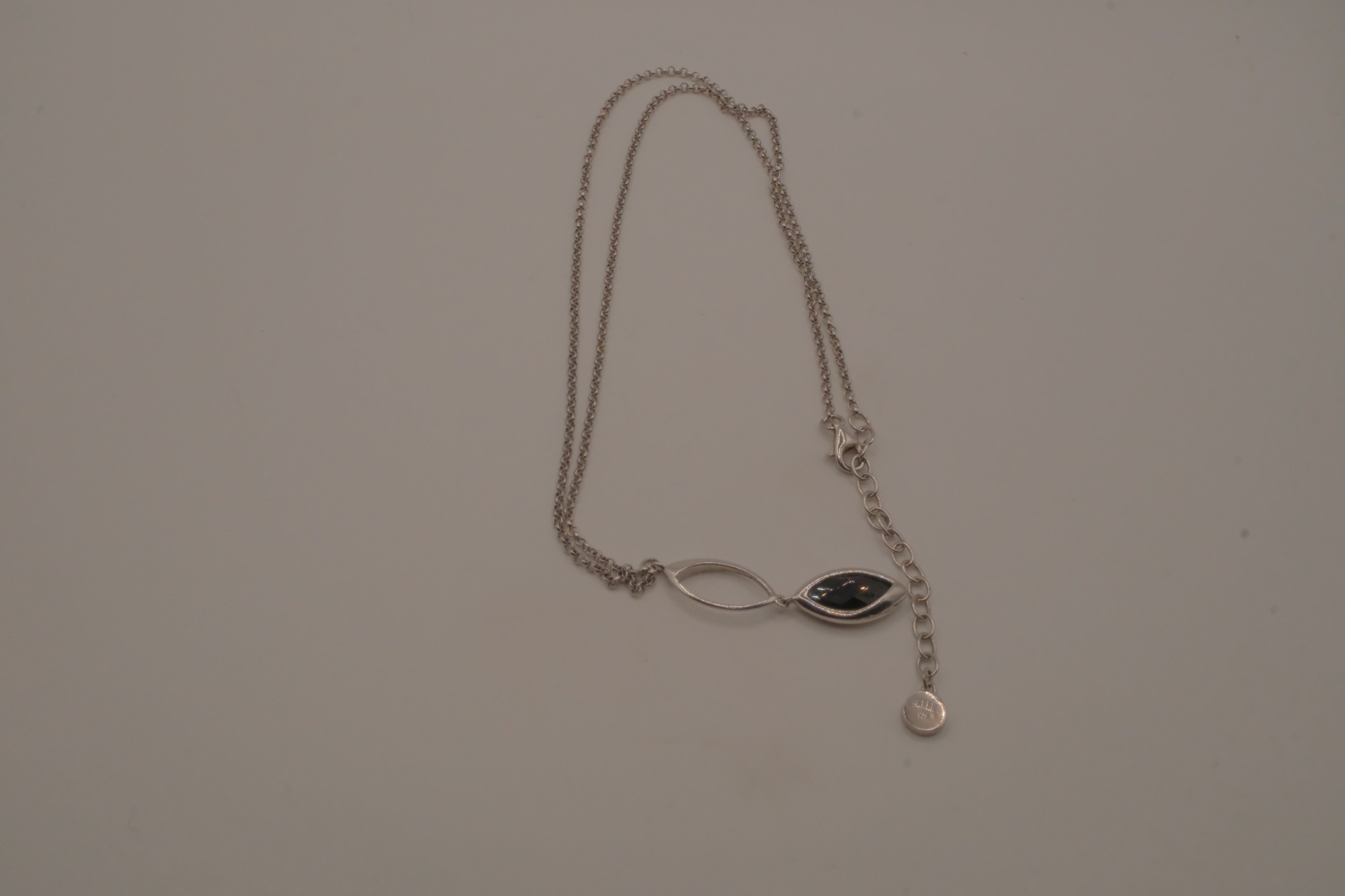 Elle Sterling silver marquise-cut black stone pendant necklace