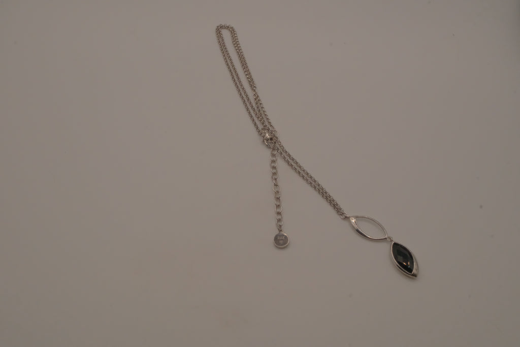 Elle Sterling silver marquise-cut black stone pendant necklace
