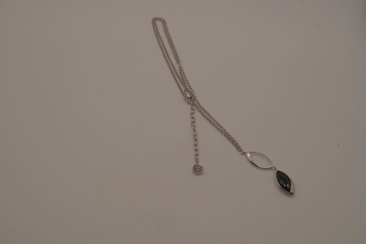 Elle Sterling silver marquise-cut black stone pendant necklace
