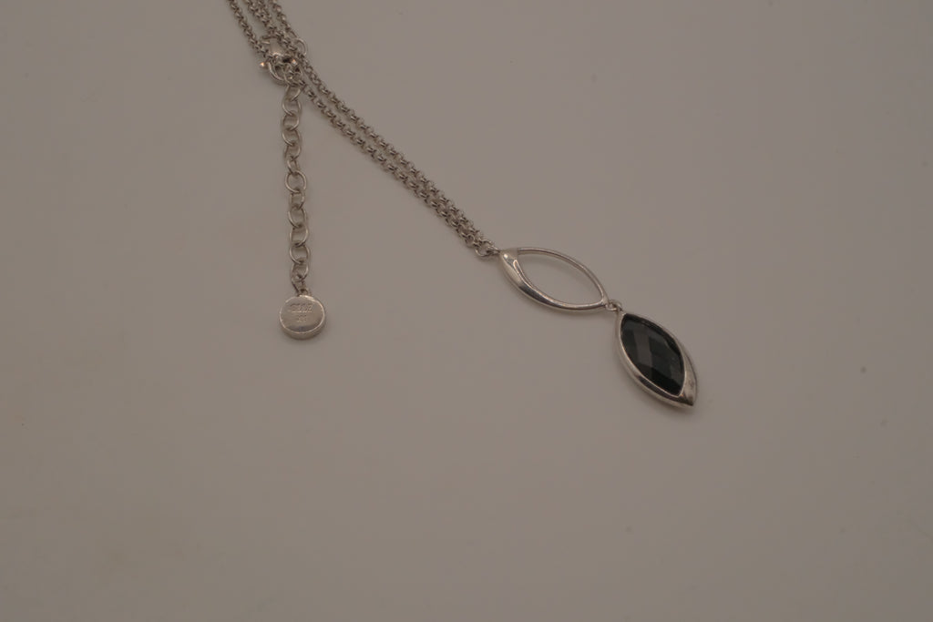 Elle Sterling silver marquise-cut black stone pendant necklace